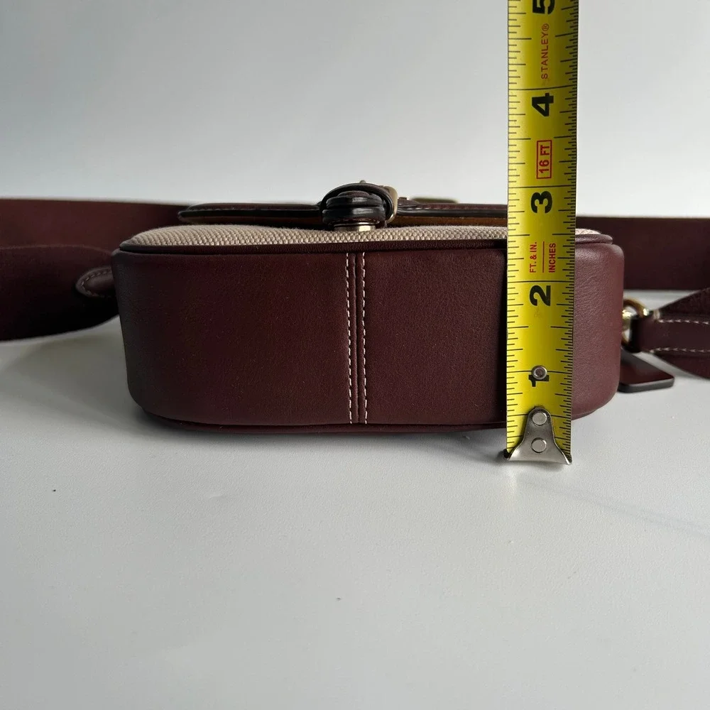 Coach Amelia Small Saddle Bag Burgundy Canvas Leather Excellent